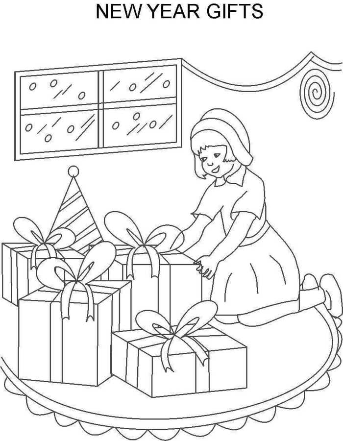 New Year Gifts New Year Coloring Page