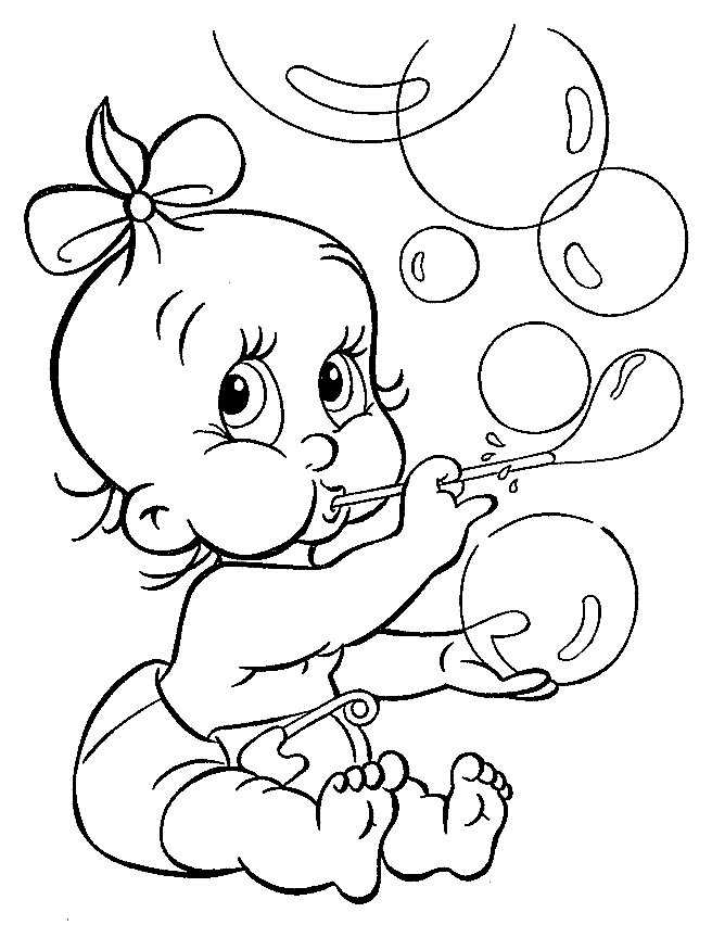 Newborn Baby Blowing Bubbles Baby Coloring Page