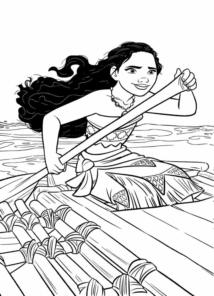On The Boat Moana Coloring Sheets