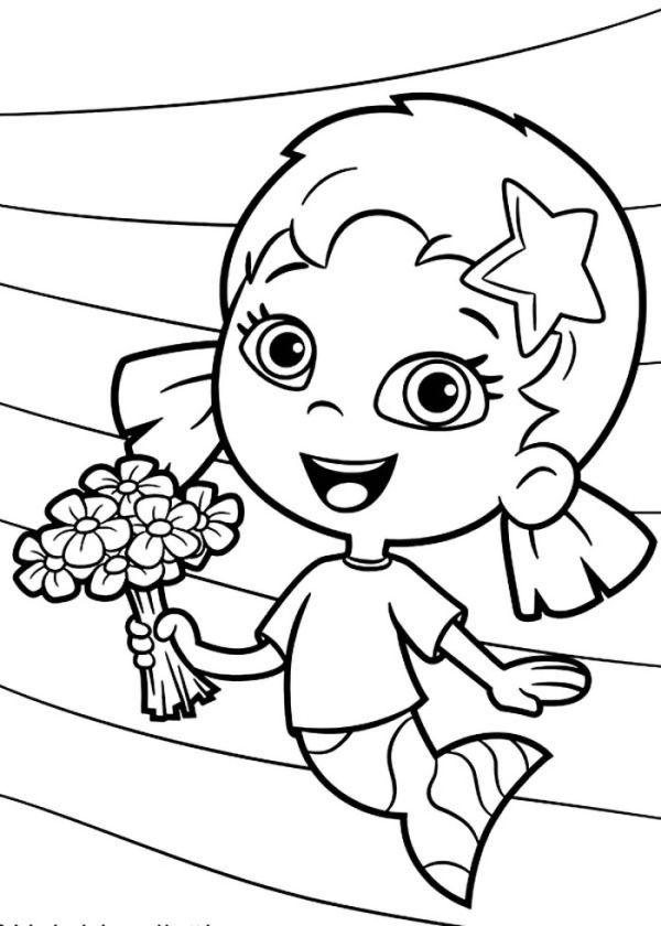 Oona Holding Flower Bouquet In Bubble Guppies Coloring Page Coloring Sun