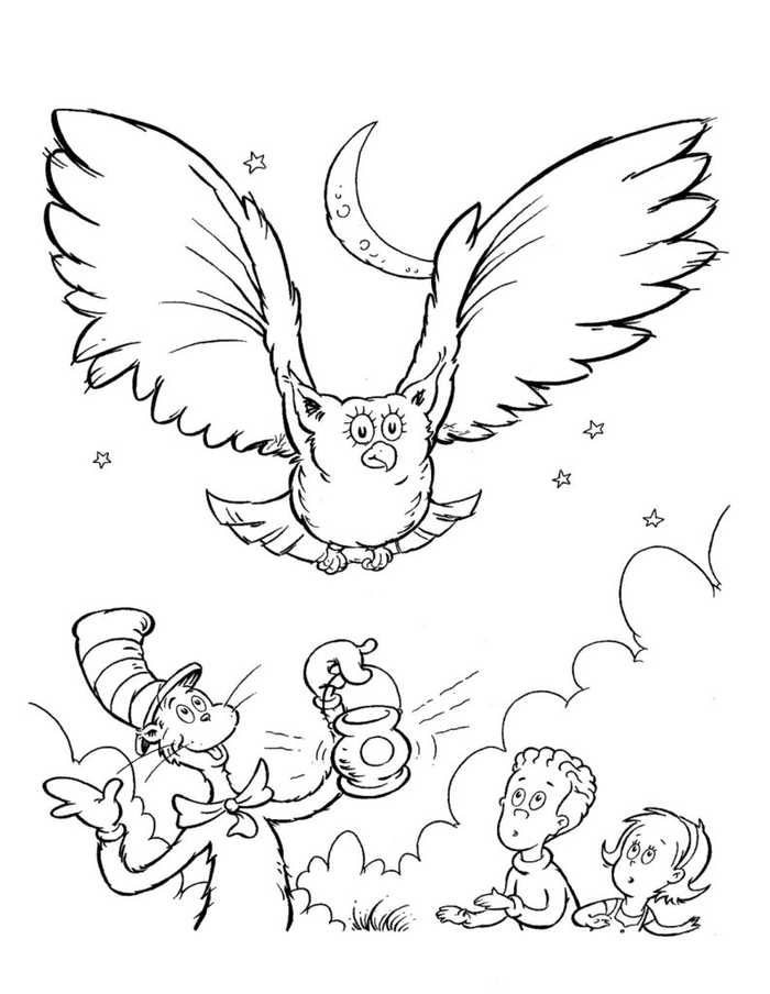 Owl Cat In The Hat Coloring Pages