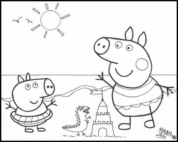Peppa Pig Beachtime Coloring Pages