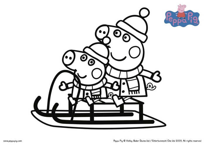 Peppa Pig Christmas Sledding Coloring Pages