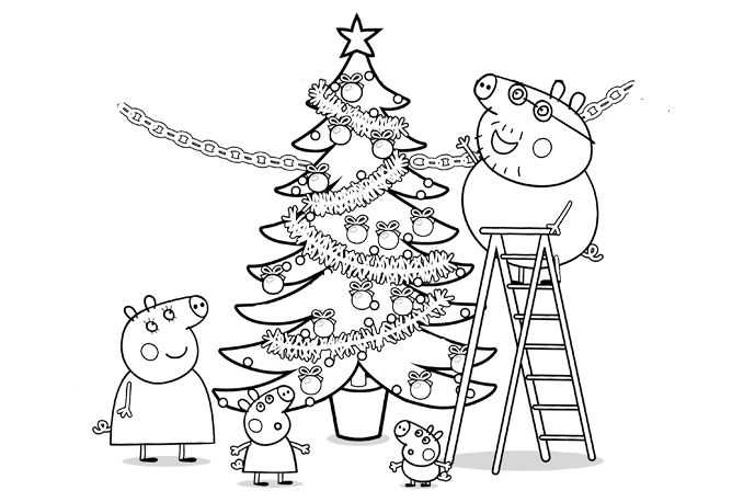 Peppa Pig Christmas Tree Coloring Pages