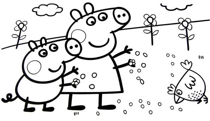 Peppa Pig Feeding Chickens Coloring Pages