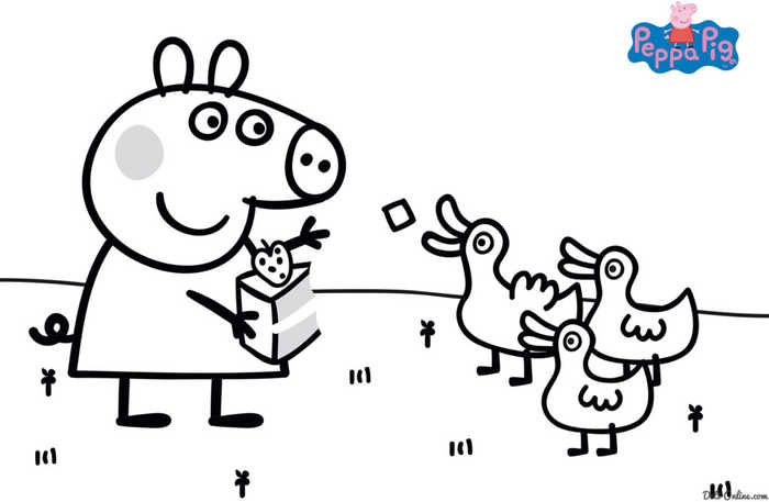 Peppa Pig Feeding Ducks Coloring Page