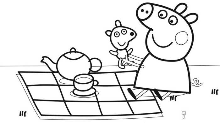 Peppa Pig Tea Picnic Coloring Image To Print