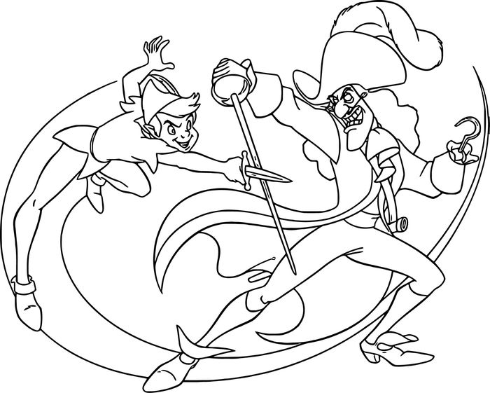 Peter Pan And Captain Hook Fighting Coloring Pages