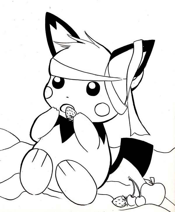 pichu eating fruit coloring page