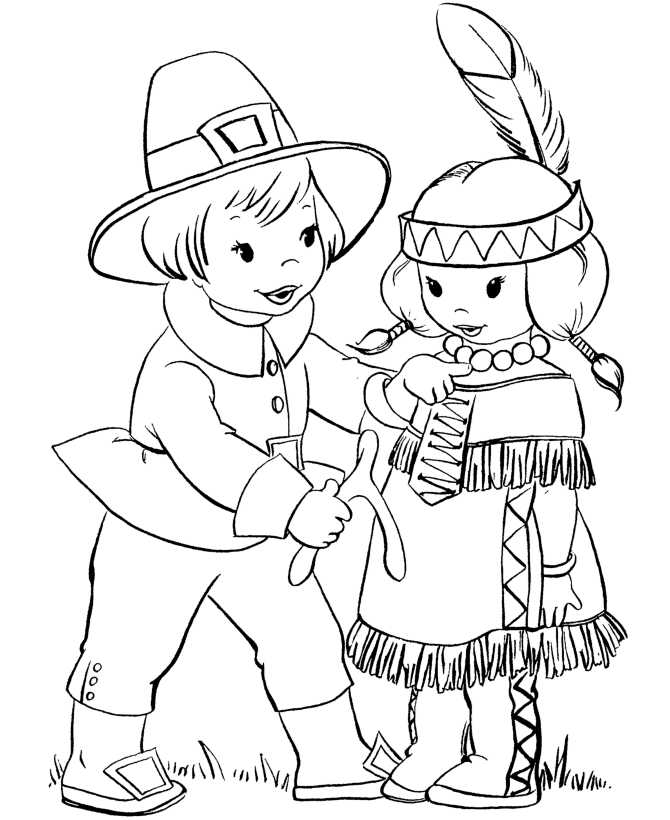 Pilgrim And Native American Coloring Page