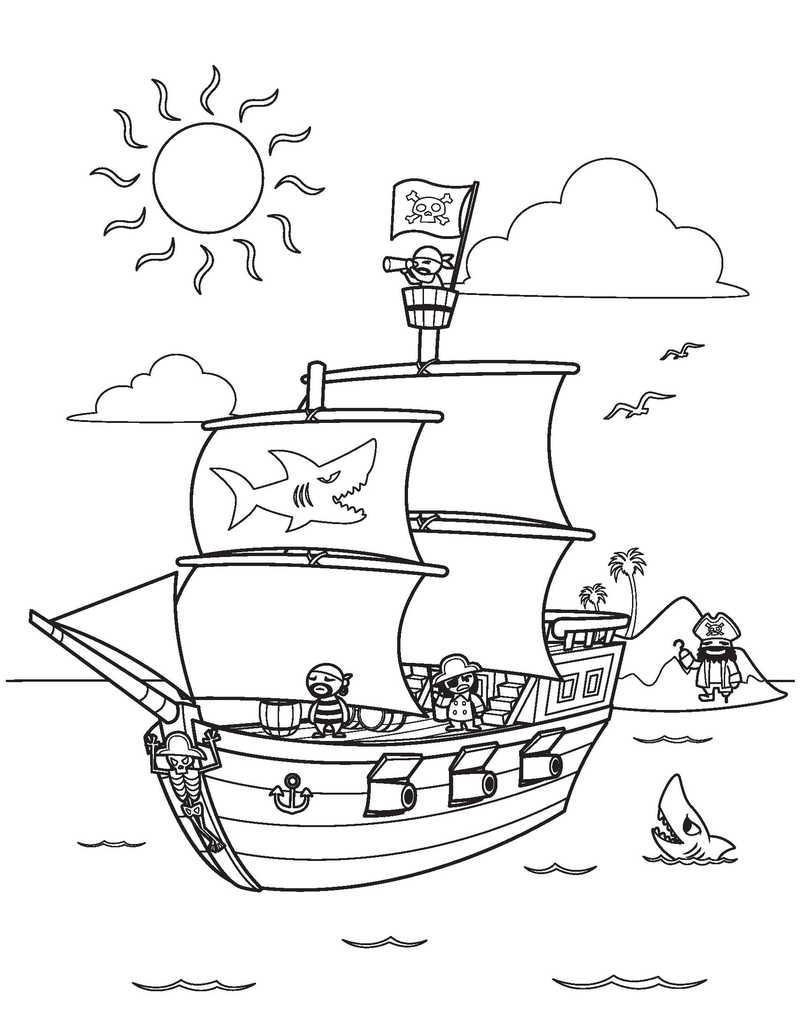 Pirate Boat Coloring Page With Pirate