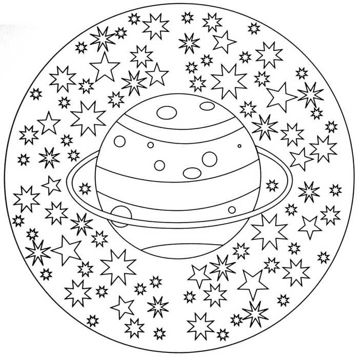 Planet And Stars Mandala To Color