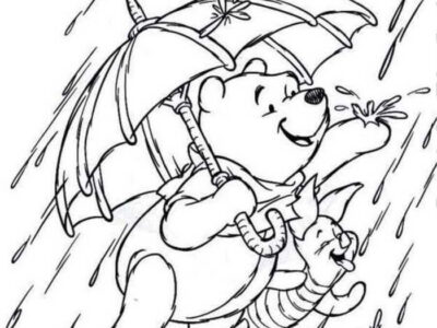 Pooh And Piglet Enjoying Rainfall Coloring Picture