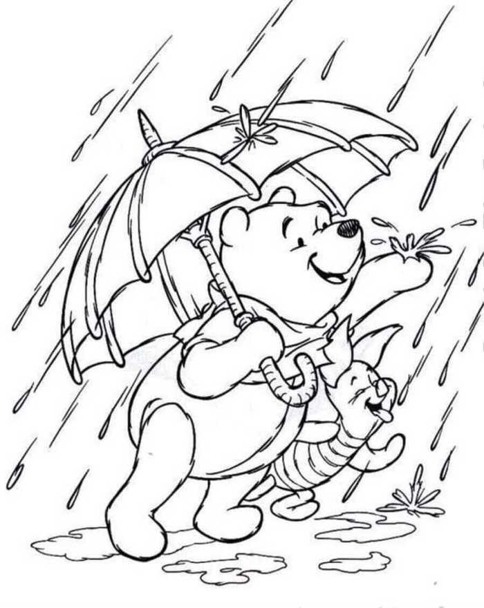 Pooh And Piglet Enjoying Rainfall Coloring Picture