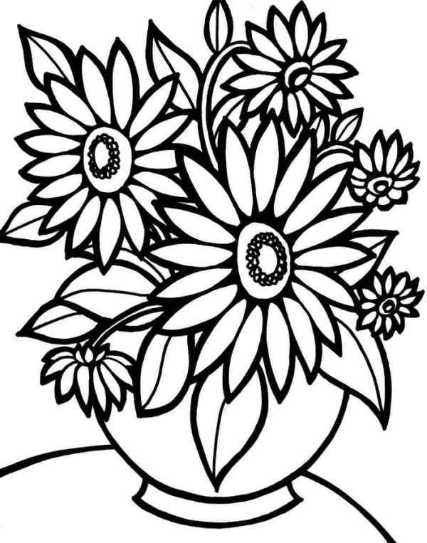Pot flowers coloring pages for adult