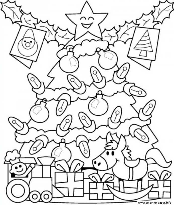 Presents Under Christmas Tree Coloring Page