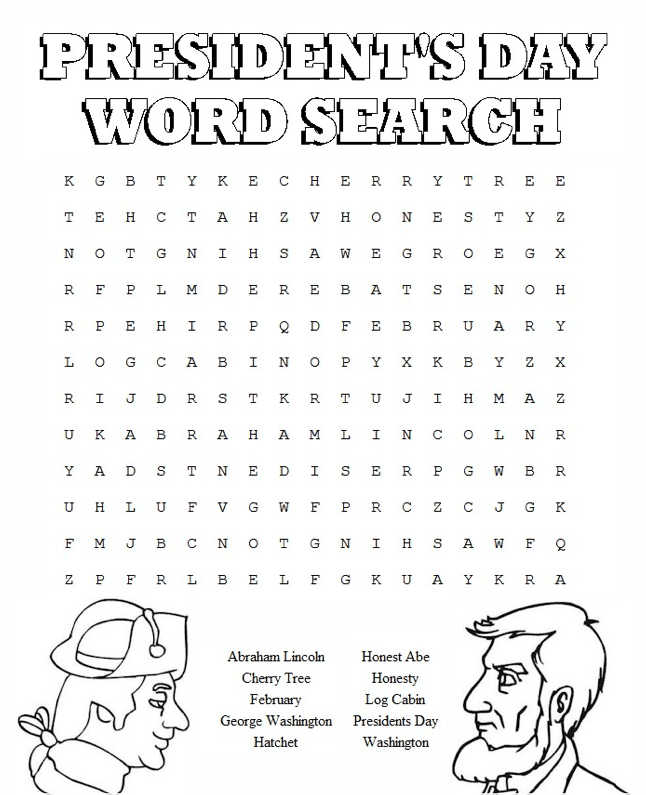 Presidents Day Word Search Activity Sheet