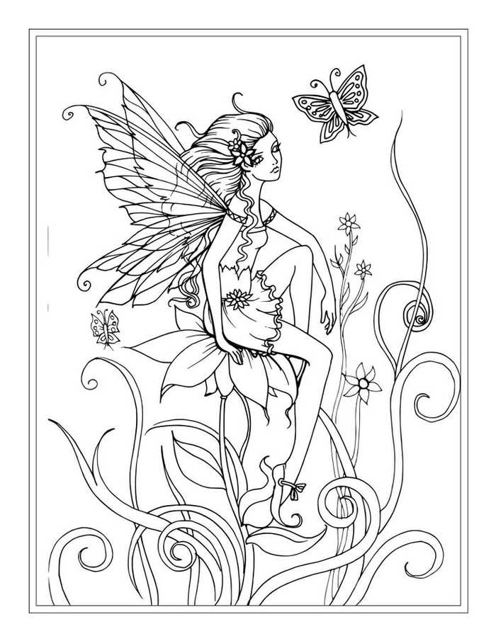 Pretty Fairy Coloring Pages For Adults