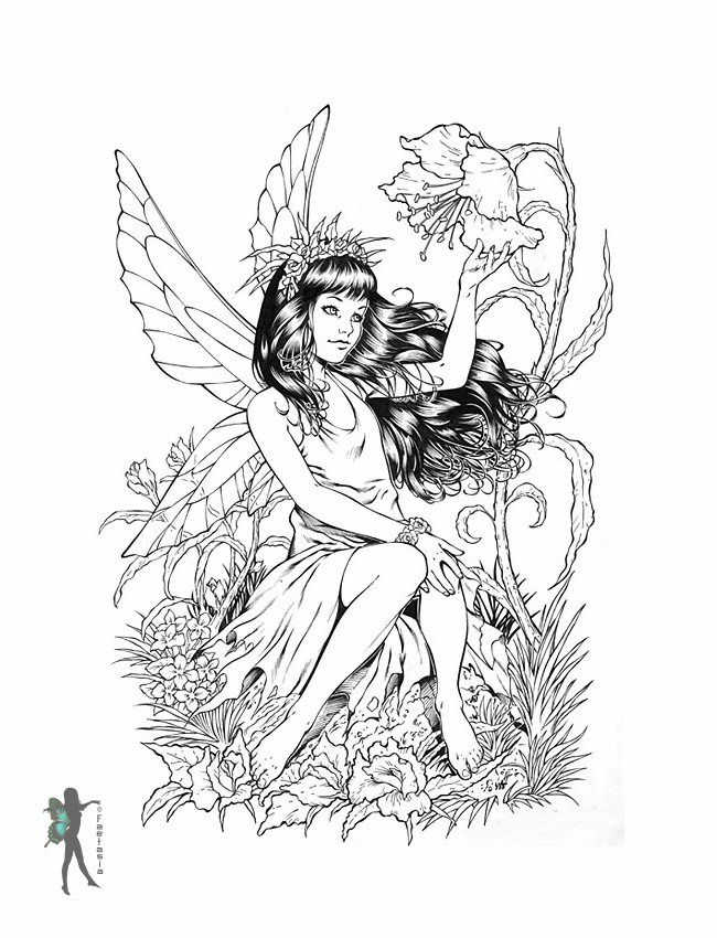 Pretty Flower Fairy Adult Coloring Pages