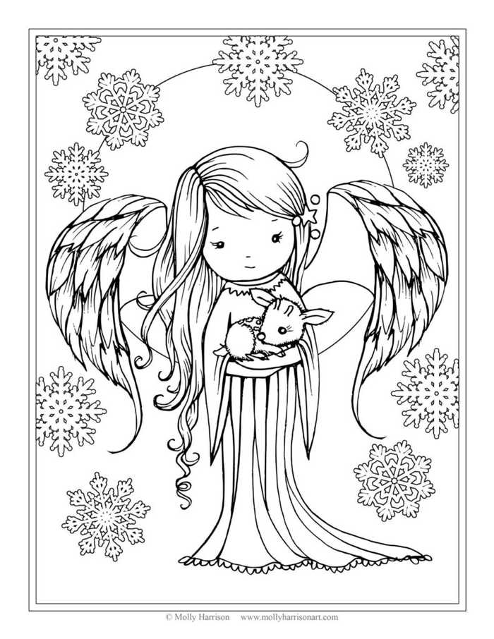 Pretty Winter Angel Coloring Page