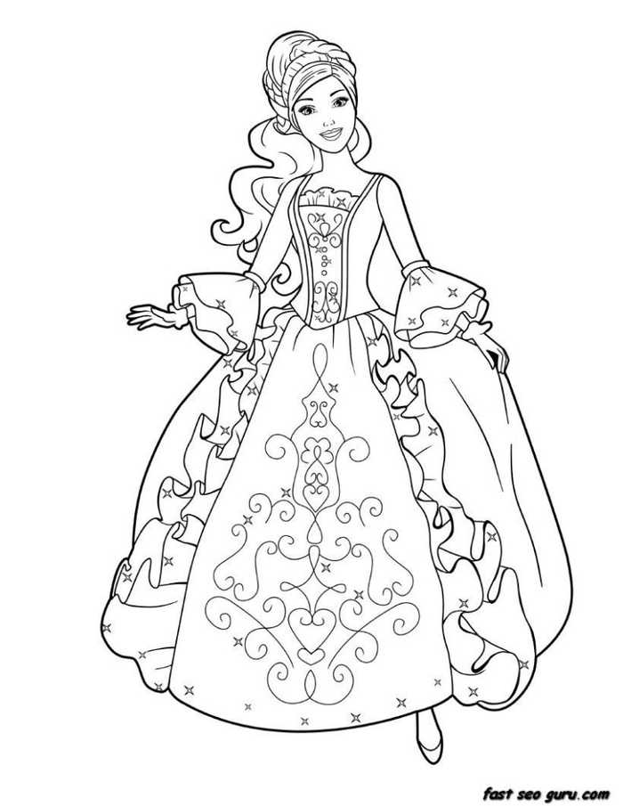 Princess Barbie In Gown Coloring Page