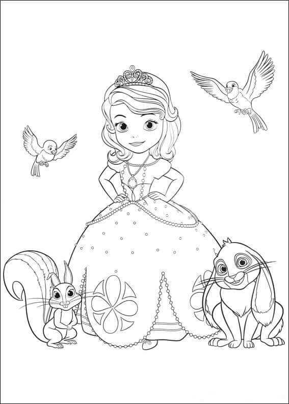 Princess Sofia With Her Pets Coloring Page