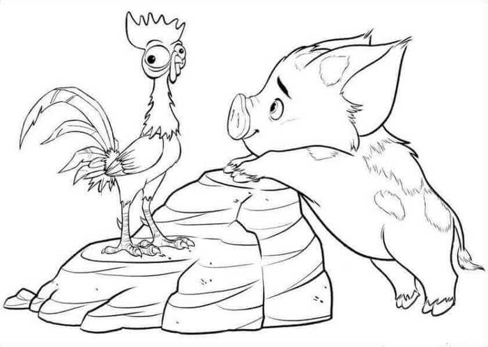 Pua And Heihei Moana Coloring Page