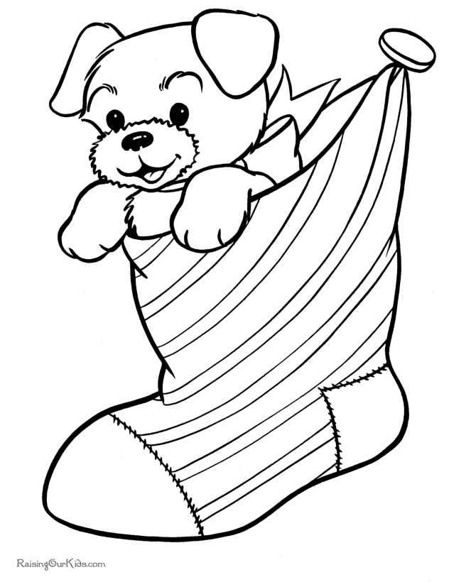 Puppy In Christmas Stocking Coloring Page