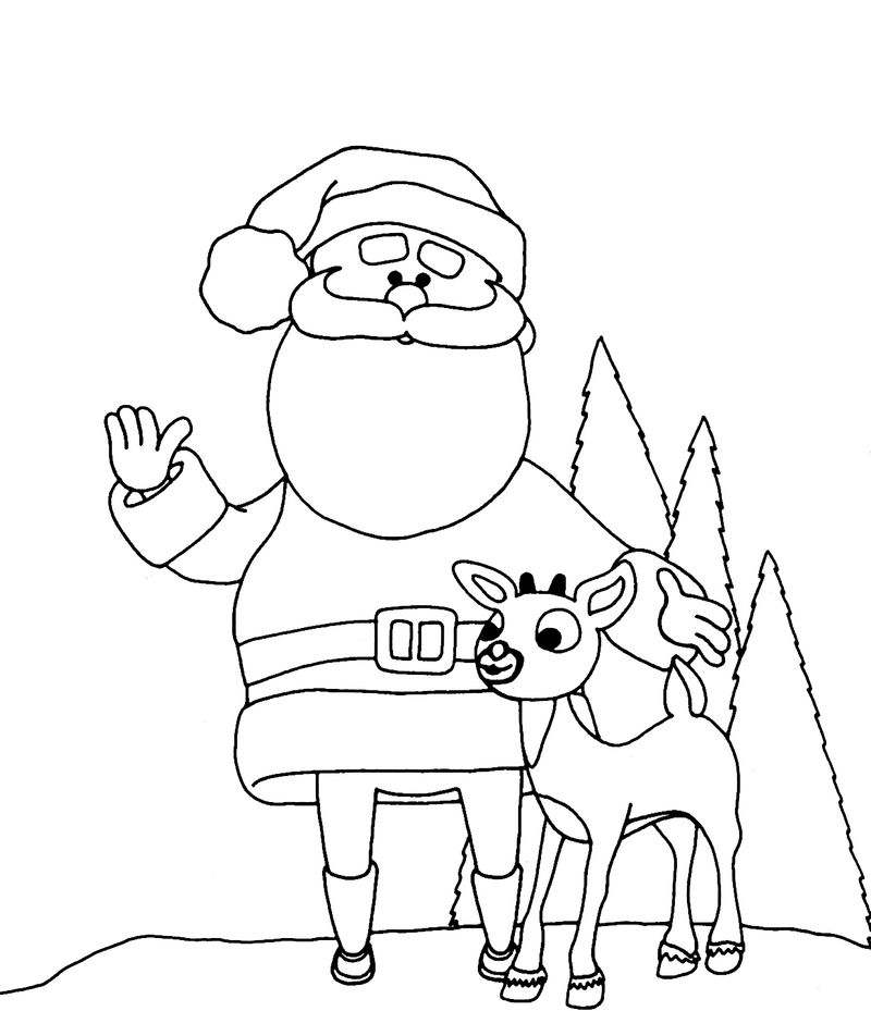 Reindeer And Santa Coloring Pages