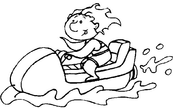 Riding jet ski on the beach coloring page
