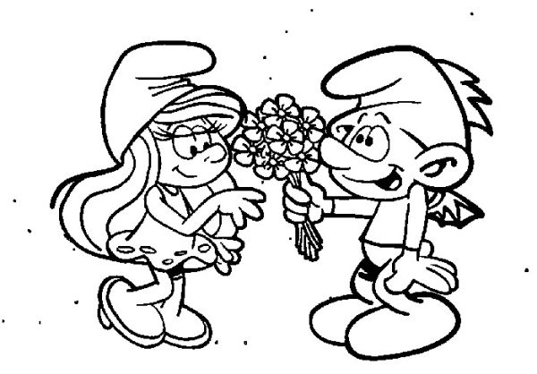 Romantic valentines smurf coloring pages