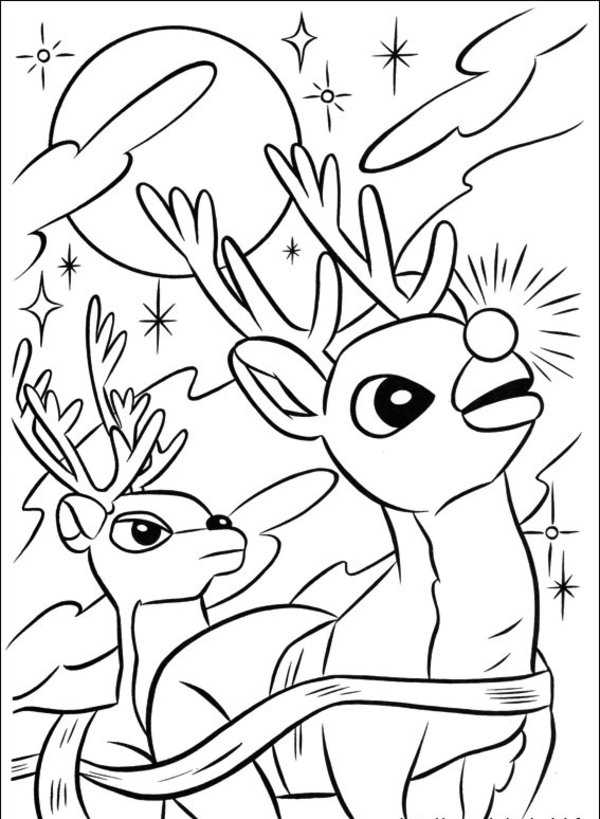 Rudolph Leading The Sleigh Coloring Page