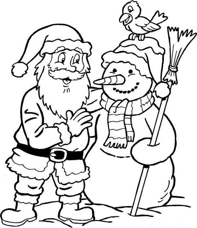 Santa And Snowman Coloring Page
