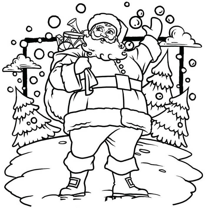 Santa Christmas Scene Coloring Page