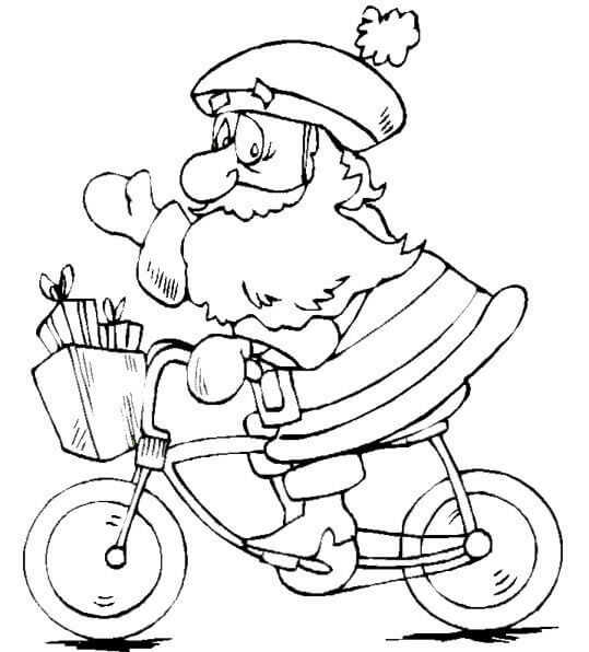 Santa Cycling Coloring Page