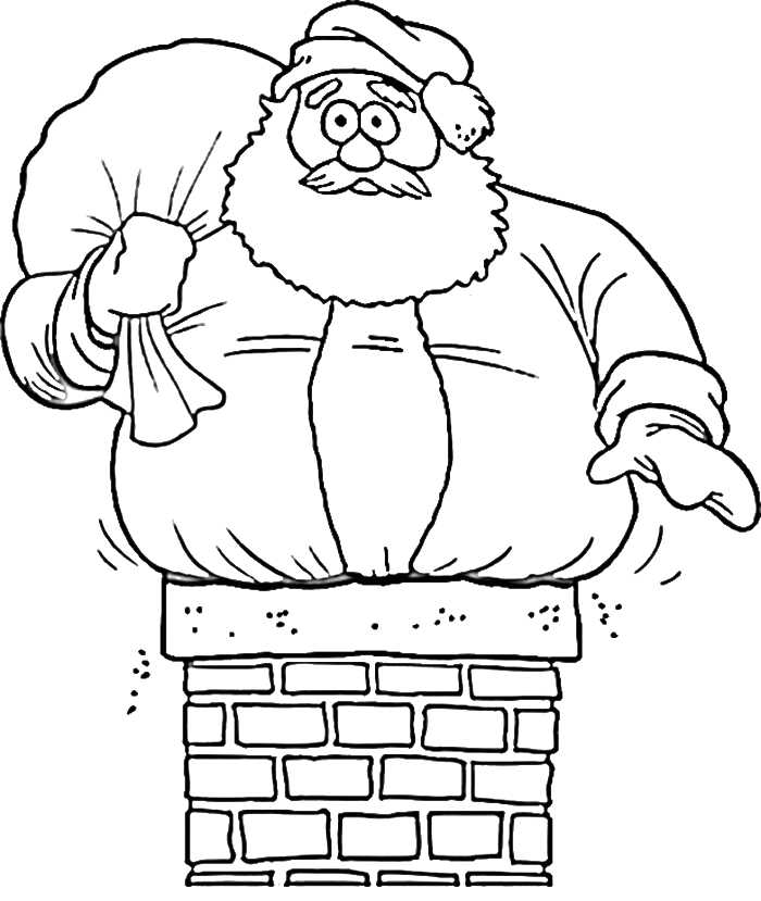 Santa Down The Chimney Coloring Page For Preschoolers