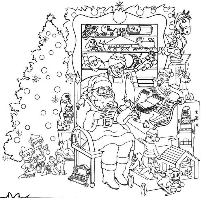 Santa Getting Presents Ready Coloring Page