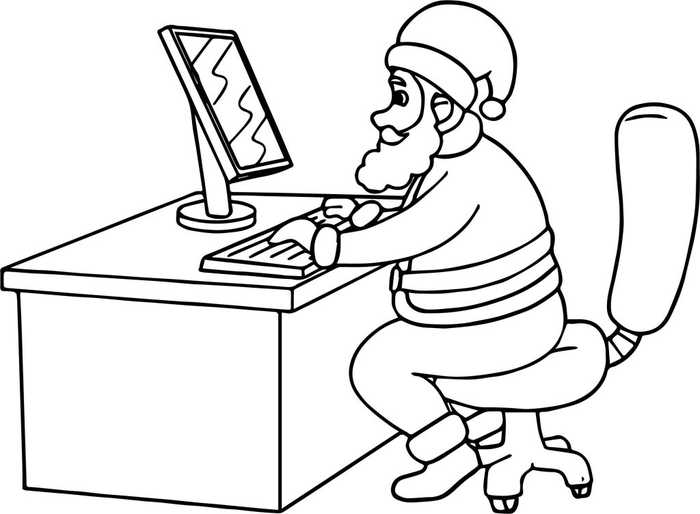 Santa On Computer Coloring Page