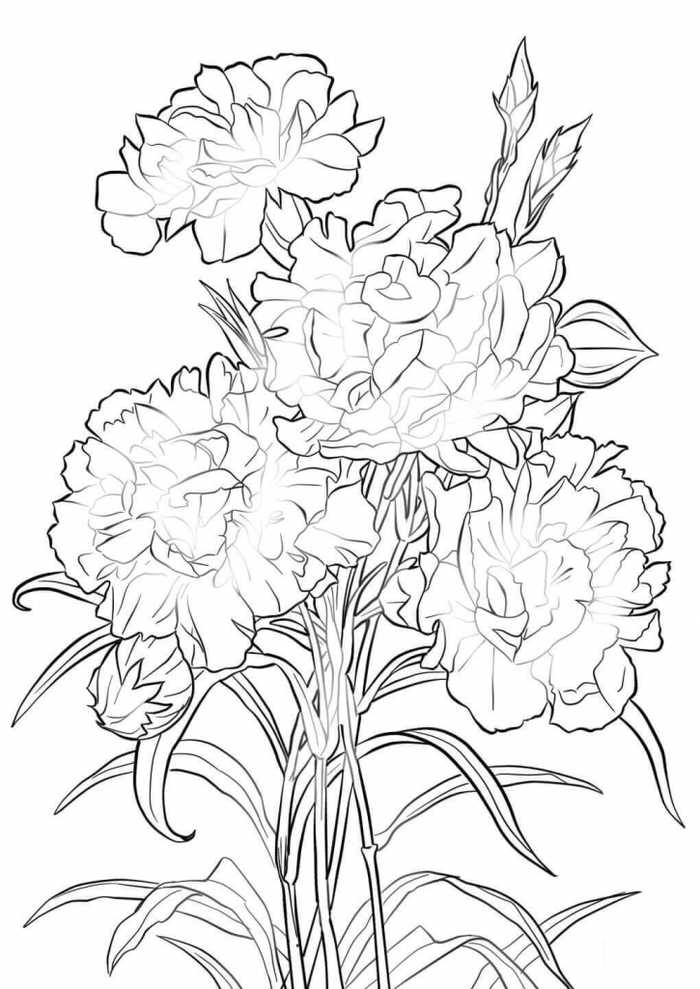 Scarlet Carnation Flowers Coloring Pages