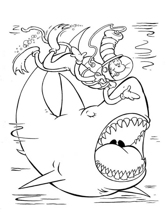 Scuba Diving Cat In The Hat Coloring Pages