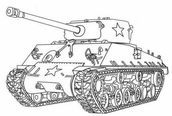 Sherman Tank Design Drawing Coloring Pages