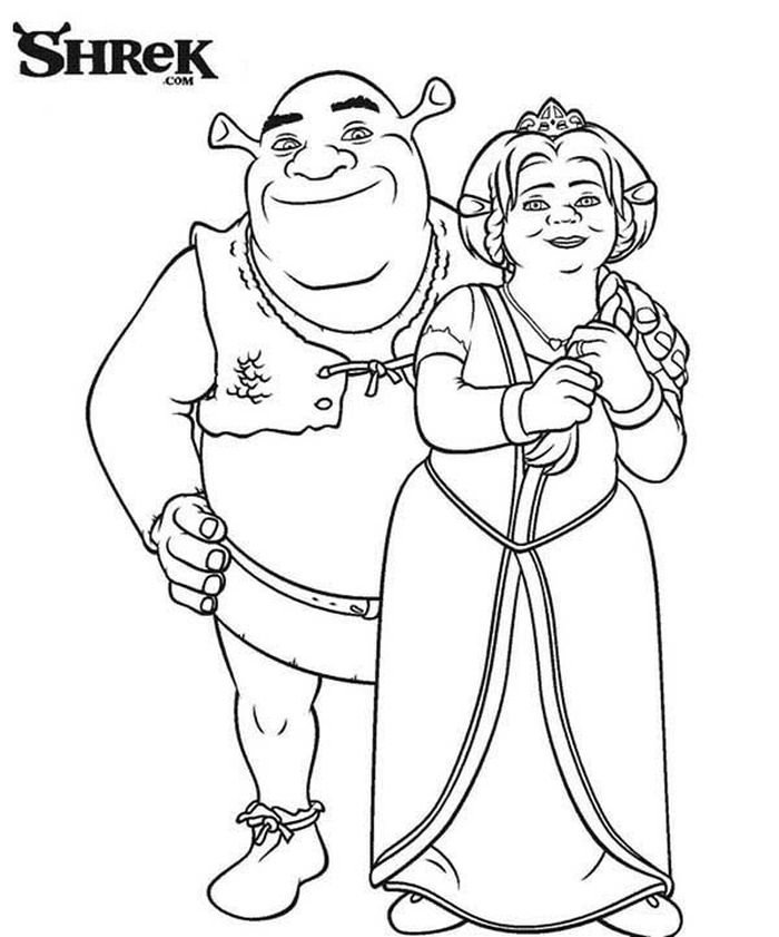 Shrek And Fiona Black And White Coloring Pages