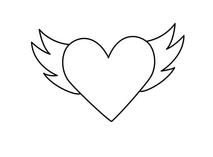 Simple Heart With Wings Coloring Page