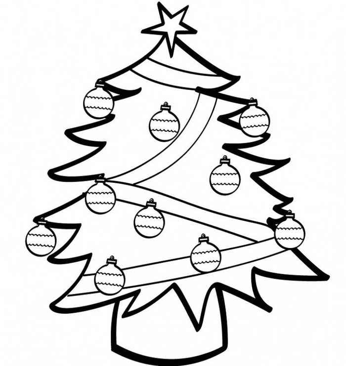 Simple Ornaments On Christmas Tree Printable Coloring Page