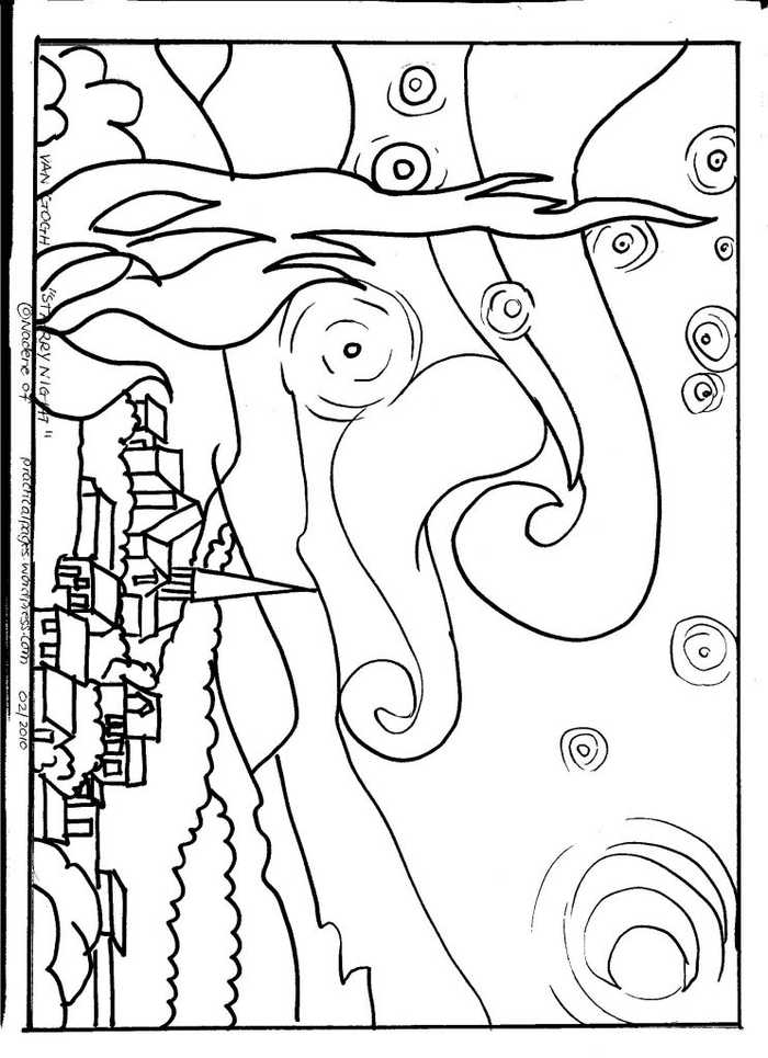 Simple Starry Night Van Gogh Coloring Pages