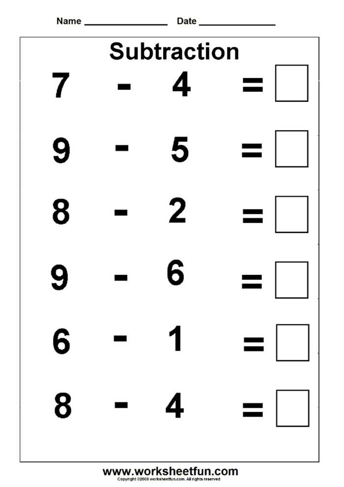 Simple Subtraction Worksheets