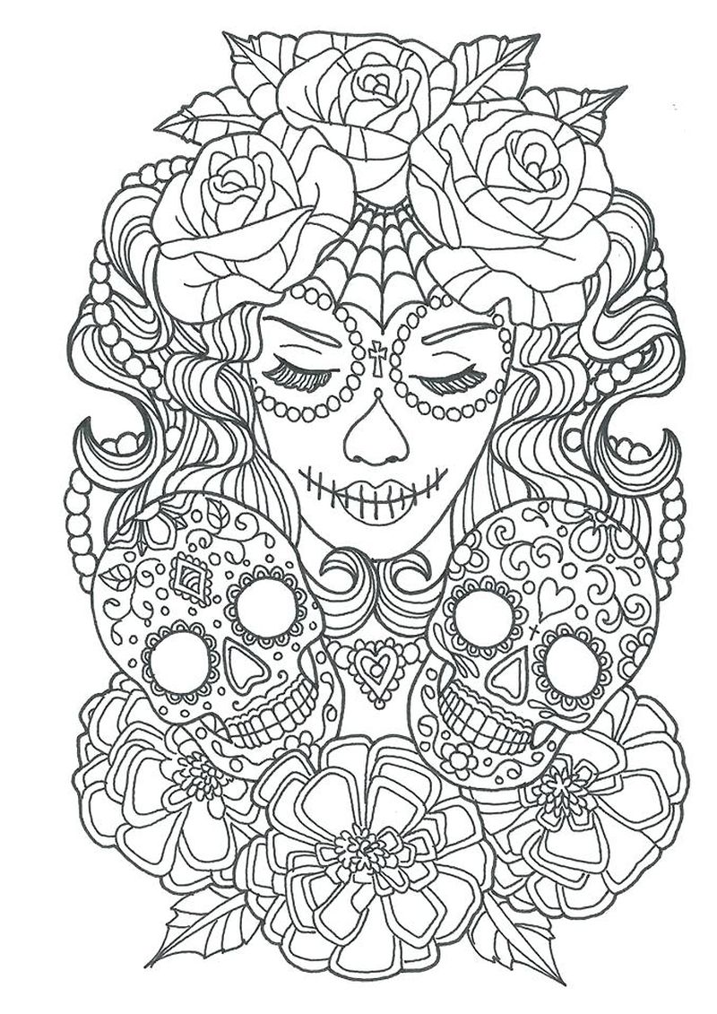 Skull Coloring Pages Day Of The Dead