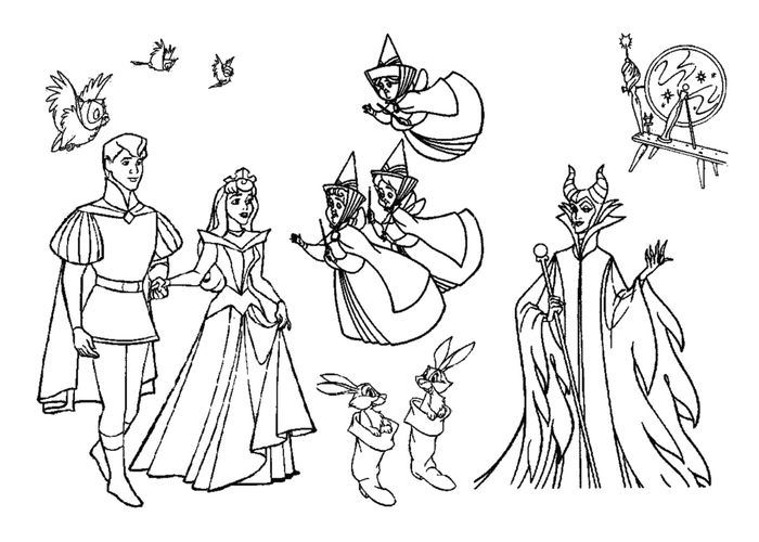 Sleeping Beauty With Fairies Coloring Pages