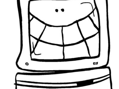 Smiling Computer Sketch Coloring Page
