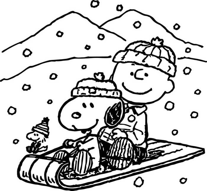 Snoopy Sledding Coloring Page